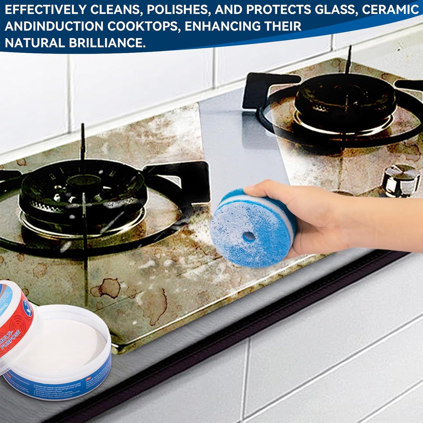 Cooktop Cleaner Paste, Easily Remove Burned-On Food, Grease and Watermarks, Leaving Your Glass Cook Top Sparkling, 2-Pack – 10 oz Bottles