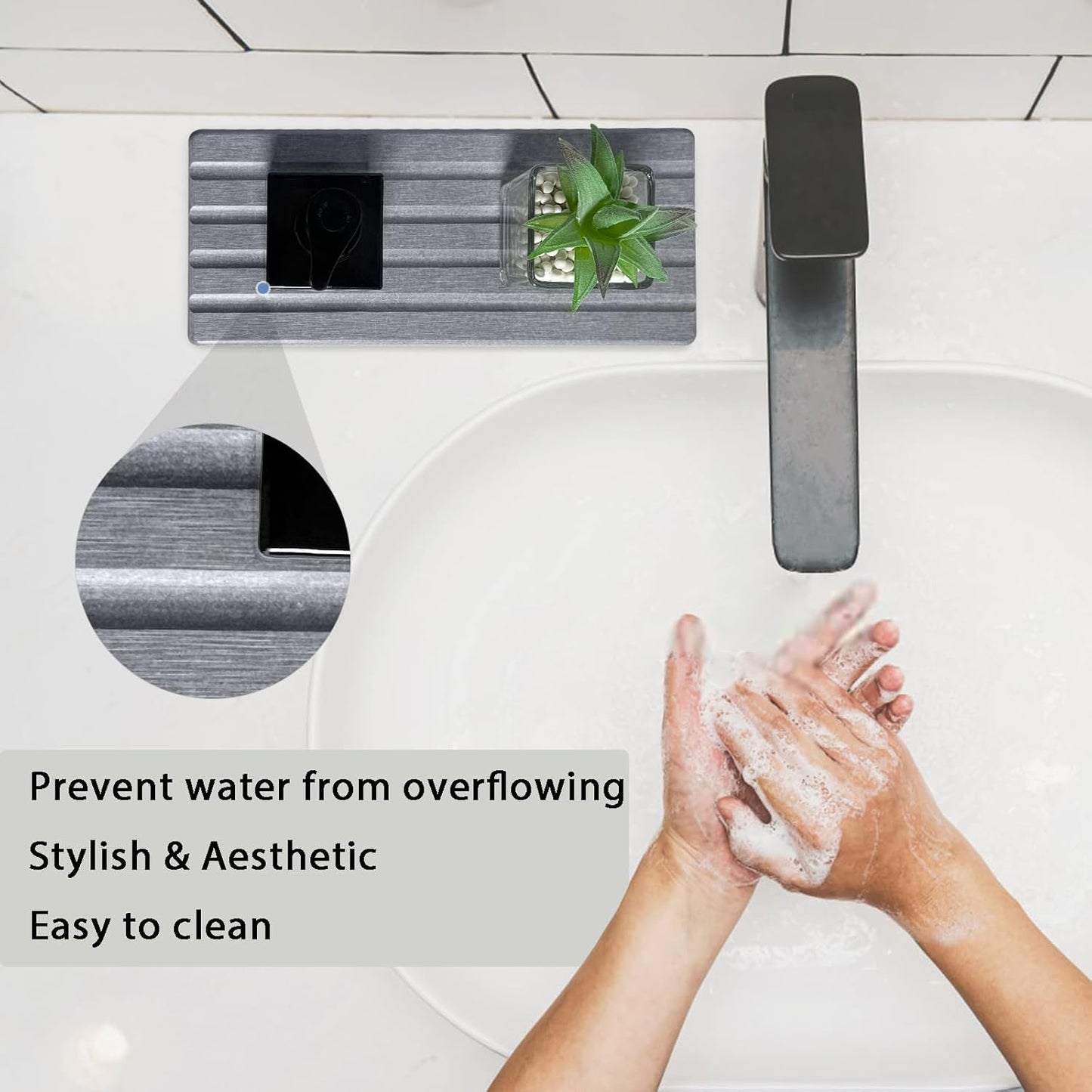 Set of 3 Diatomite Hand Soap Holder, Water Absorbing Stone Tray for Kitchen Countertop, Fast-Drying Bathroom Trays(1pcs 20 x 10cm + 2pcs 10 x 10cm Grey)