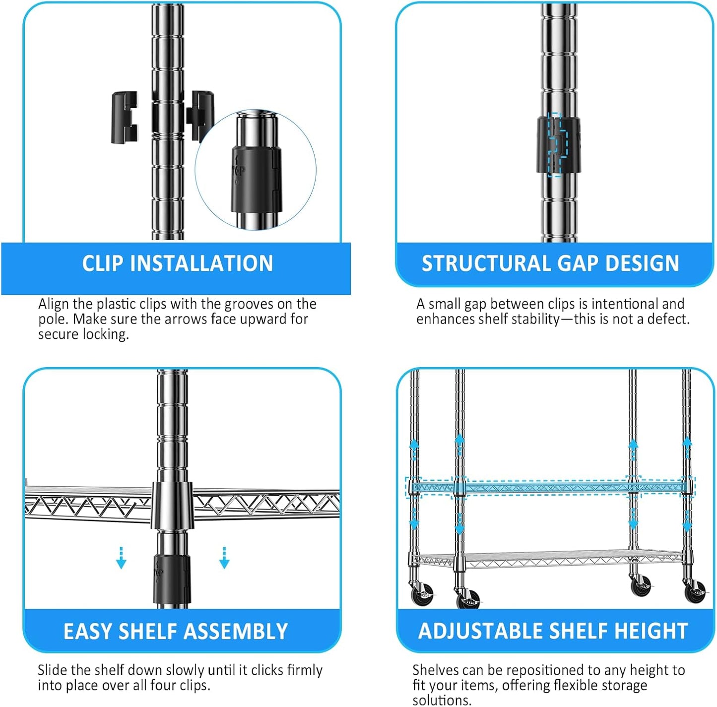 IZEUK Heavy Duty Rolling Garment Rack with 3 Adjustable Wire Shelves, Hanging Rod & Side Hooks - Mobile Clothes Rack with Wheels, 29.5" W x 15.7" D x 75" H,Chrome