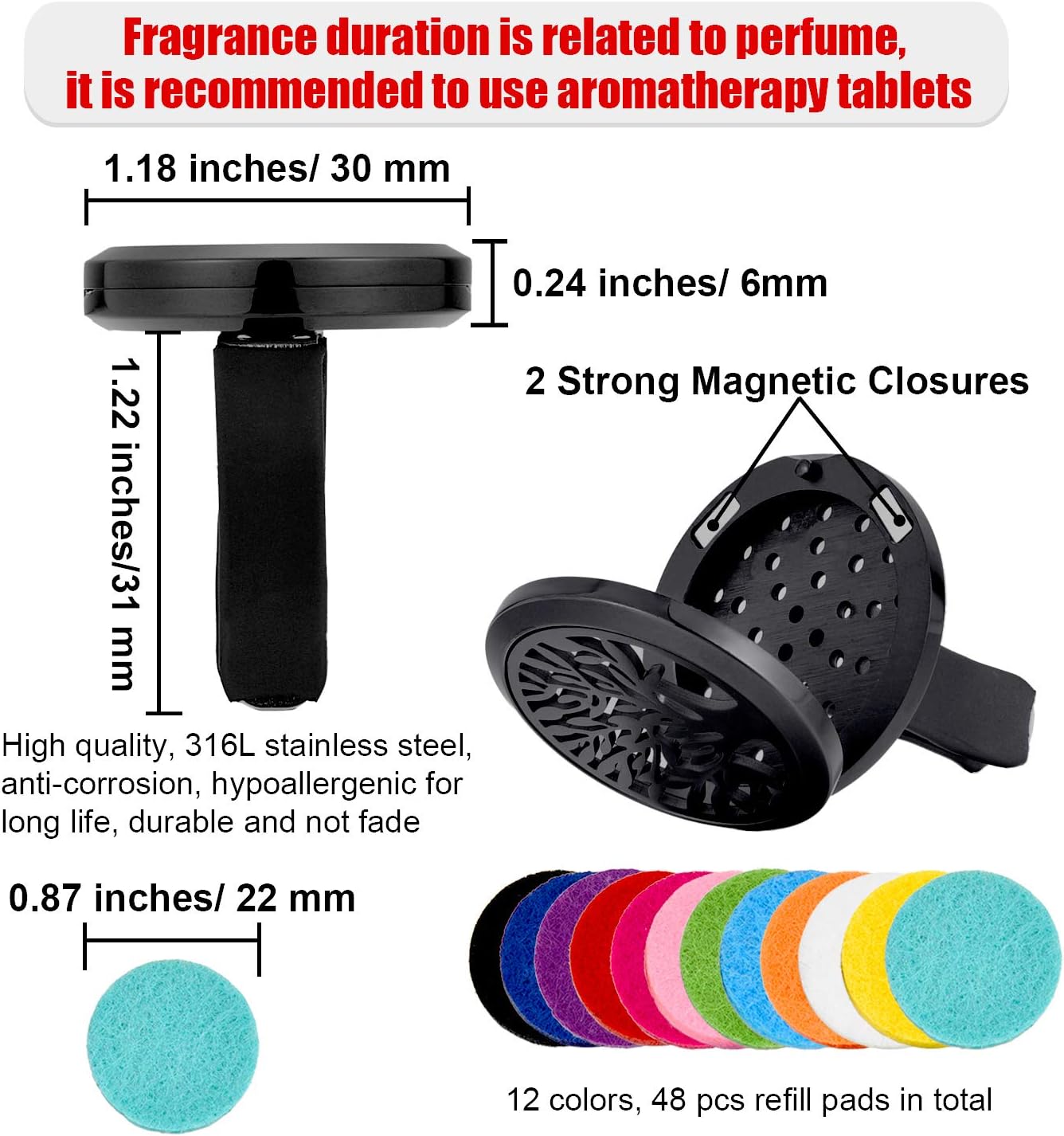 2 Pieces 316L Stainless Steel Car Aromatherapy Essential Oil Diffuser Air Freshener Vent Clip Locket with 48 Pieces Replacement Felt Pad for Christmas Valentine’s Day Giving (Tree and Cloud Tree)