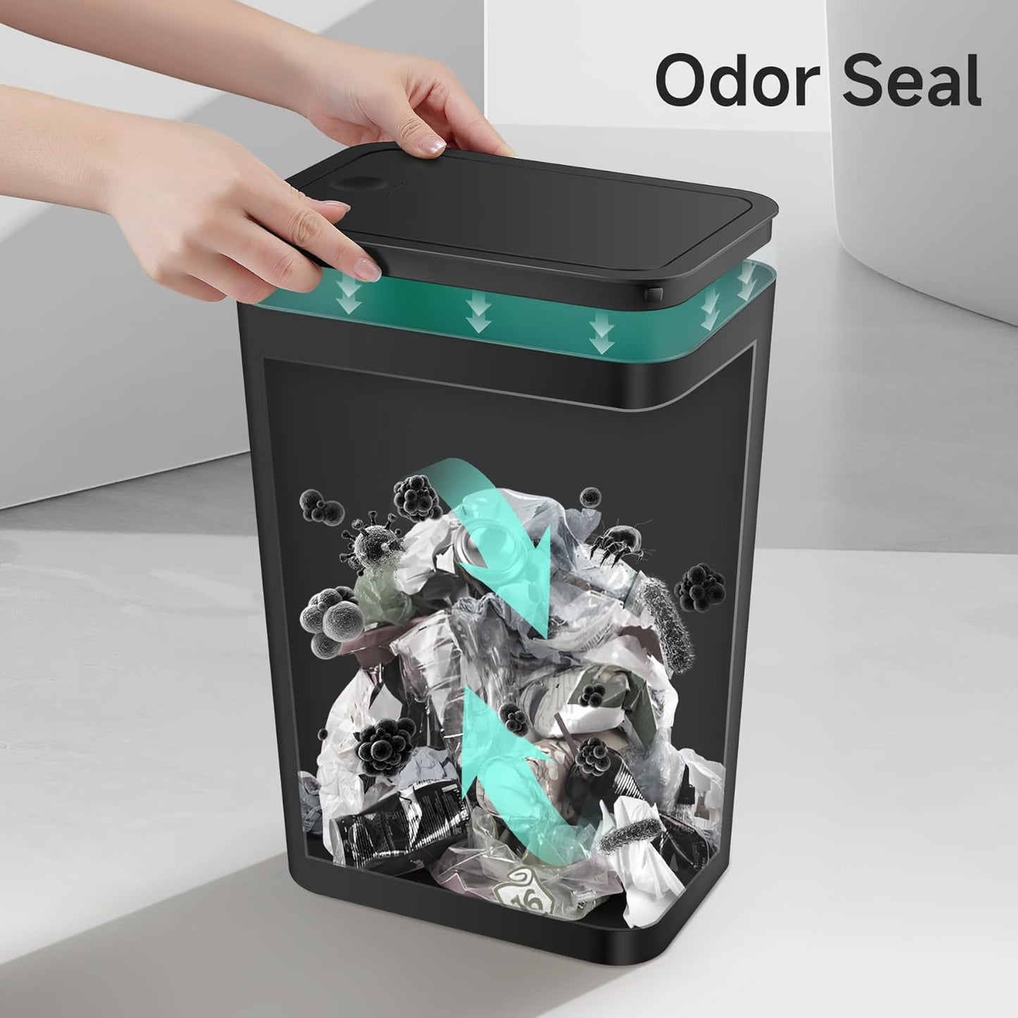 TIPGO Bathroom Trash Can with Lid, 4 Gallon / 15 Liter Small Garbage Can, Press Top Bin, Plastic Wastebasket with Pop-Up Lid for Bedroom, Living Room, Office (Black)