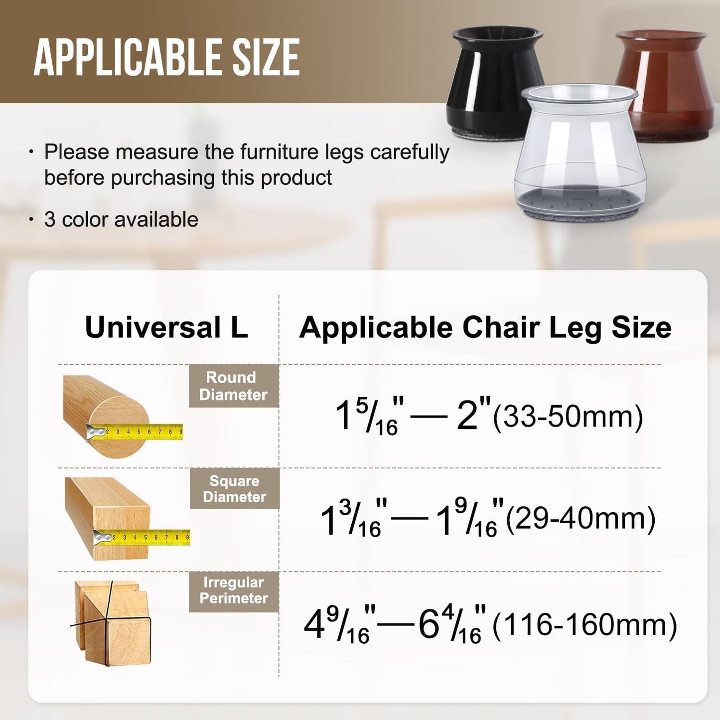 BUMACO Chair Leg Floor Protectors Chair Leg Protectors for Hardwood Floors Silicone Pads Covers to Protect Floors (Black-20 Pcs, Universal L (1-5/16"~2")