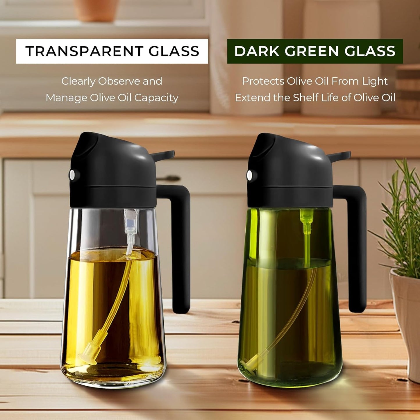 YARRAMATE 4Pcs 16oz/470ml Glass Olive Oil Sprayer Set with Stickers, Kitchen Gadgets, Including 2Pcs Non-Slip Bottle Mat, Cleaning Brush-Aesthetic Ideal Kitchen Gift
