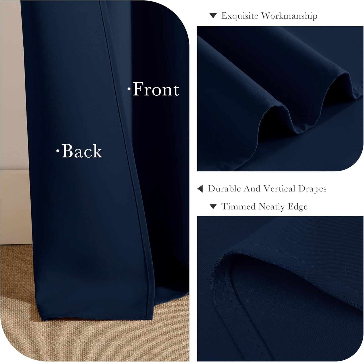 PONY DANCE Blackout Curtains Set - Window Treatments Solid Energy Saving Thermal Insulated Drapes for Basement Window Well Covers, 42" x 45", Navy Blue, 2 Panels