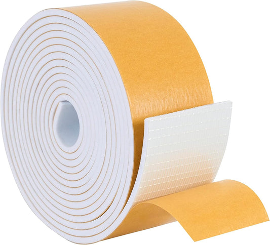 High Density Foam Weather Stripping Door Seal Strip Insulation Tape Roll for Insulating Door Frame, Window, Air Conditioner | Self Adhesive Sealing Weatherstrip (2 in x 1/16 in x 10 Ft, White)