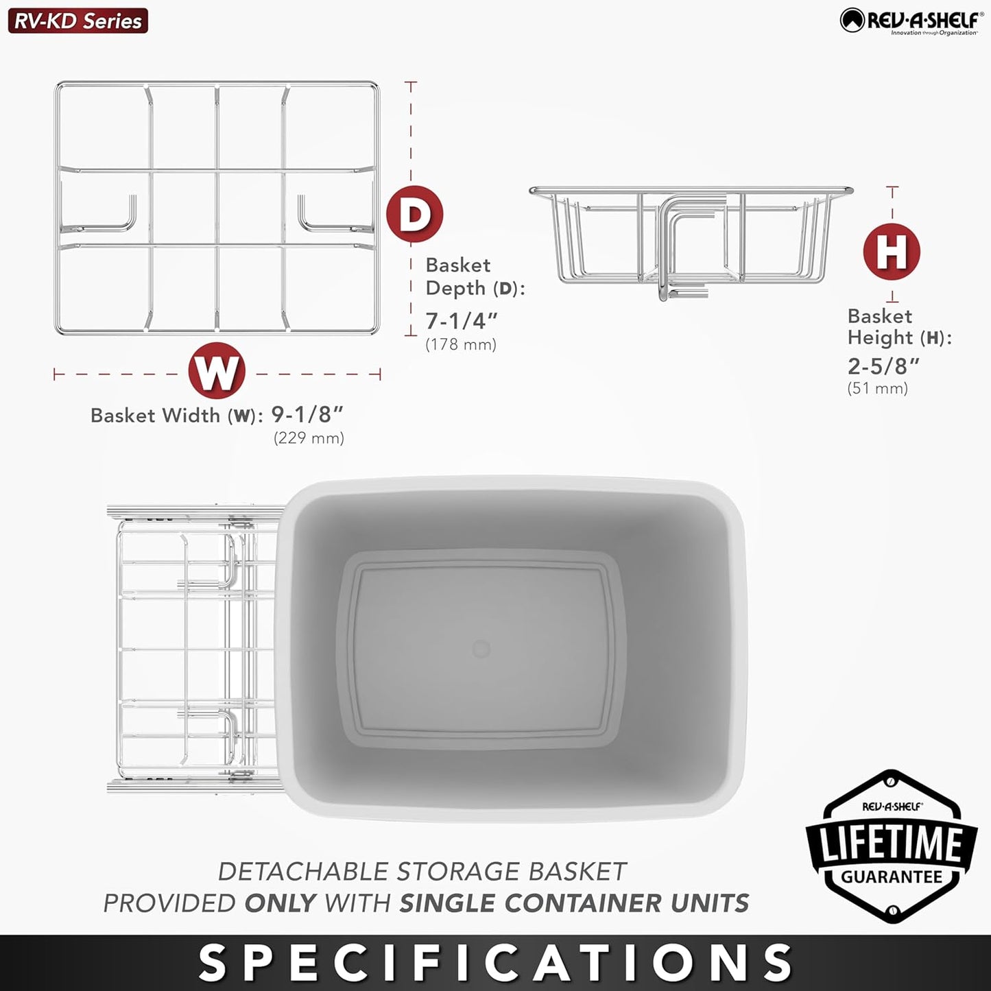 Rev-A-Shelf Pullout Trash Can for Under Kitchen Cabinets 35 Qt Garbage Waste Recyling Bin with Full Extension Slides, Blue, RV-12KD-22C-S