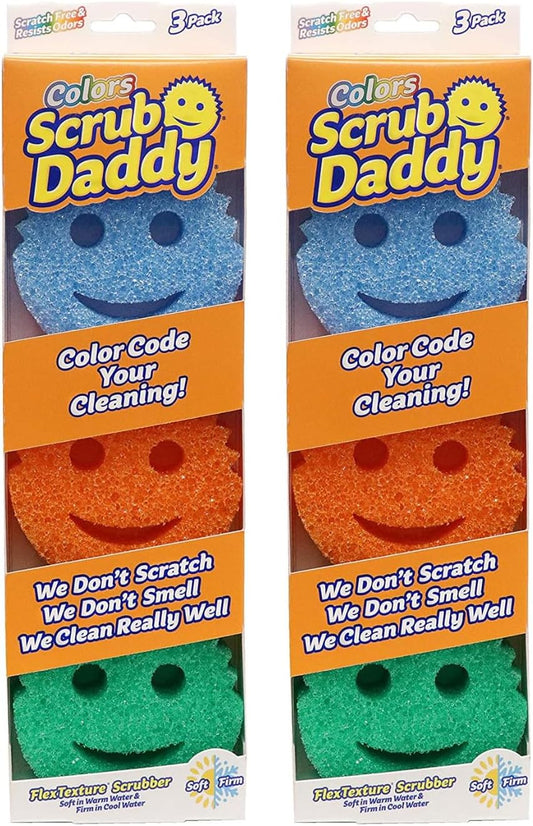 Scrub Daddy Colors - Kitchen Sponge Variety Pack - Scratch-Free Multipurpose Dish Sponges - BPA Free & Made with Polymer Foam - Stain & Odor Resistant (3 Count, 2 Pack)
