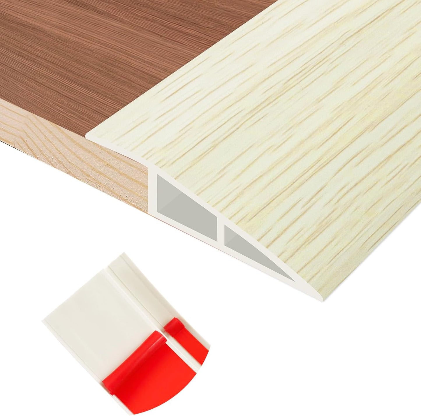 Floor Transition Strip Self Adhesive Vinyl Door Threshold for Doorways Carpet Edging Trim Overlap Edge Reducer for Laminate Floor, Carpet, Tile (Beige Wood Grain, 2/5" to 3/5", 6.6Ft)