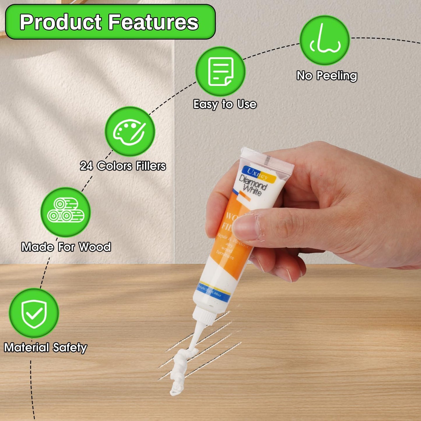 Wood Furniture Repair Kit,24 Colors Wood Fillers,Scratch Repair Covers & Removers for Repairing Scratches,Cracks,Dings and Holes in Cabinets, Cut Panels(White Series)