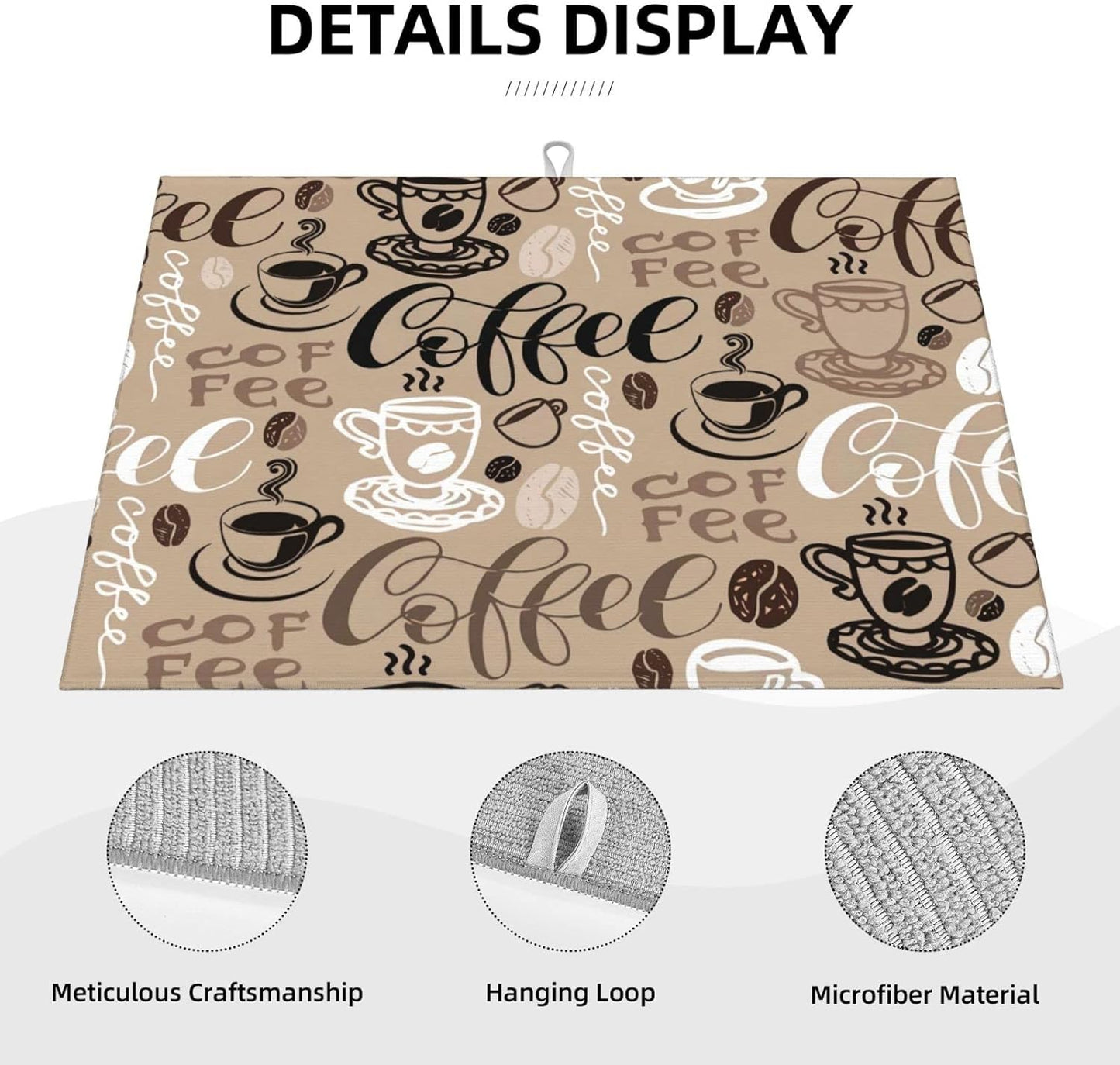 Brown Coffee Maker Beans Theme Microfiber Absorbent Reversible Dish Drying Mat For Kitchen Counter Xl Large Pad 18 X 24 Inch