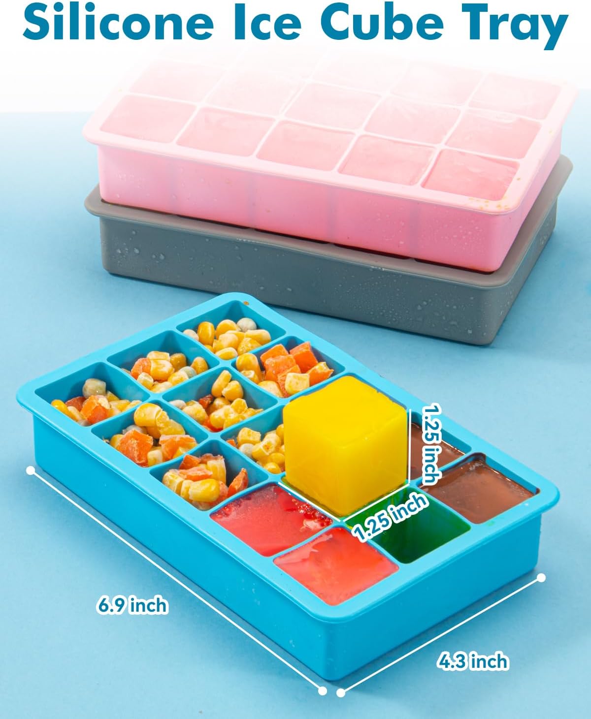 Silicone Ice Cube Trays for Freezer Set of 2- Square Ice Cubes Mold-Easy Release Silicone Old Fashioned Ice Cube Tray-Mini Fridge Rubber Ice Cube Tray for Whiskey Cocktail Coffee Soup