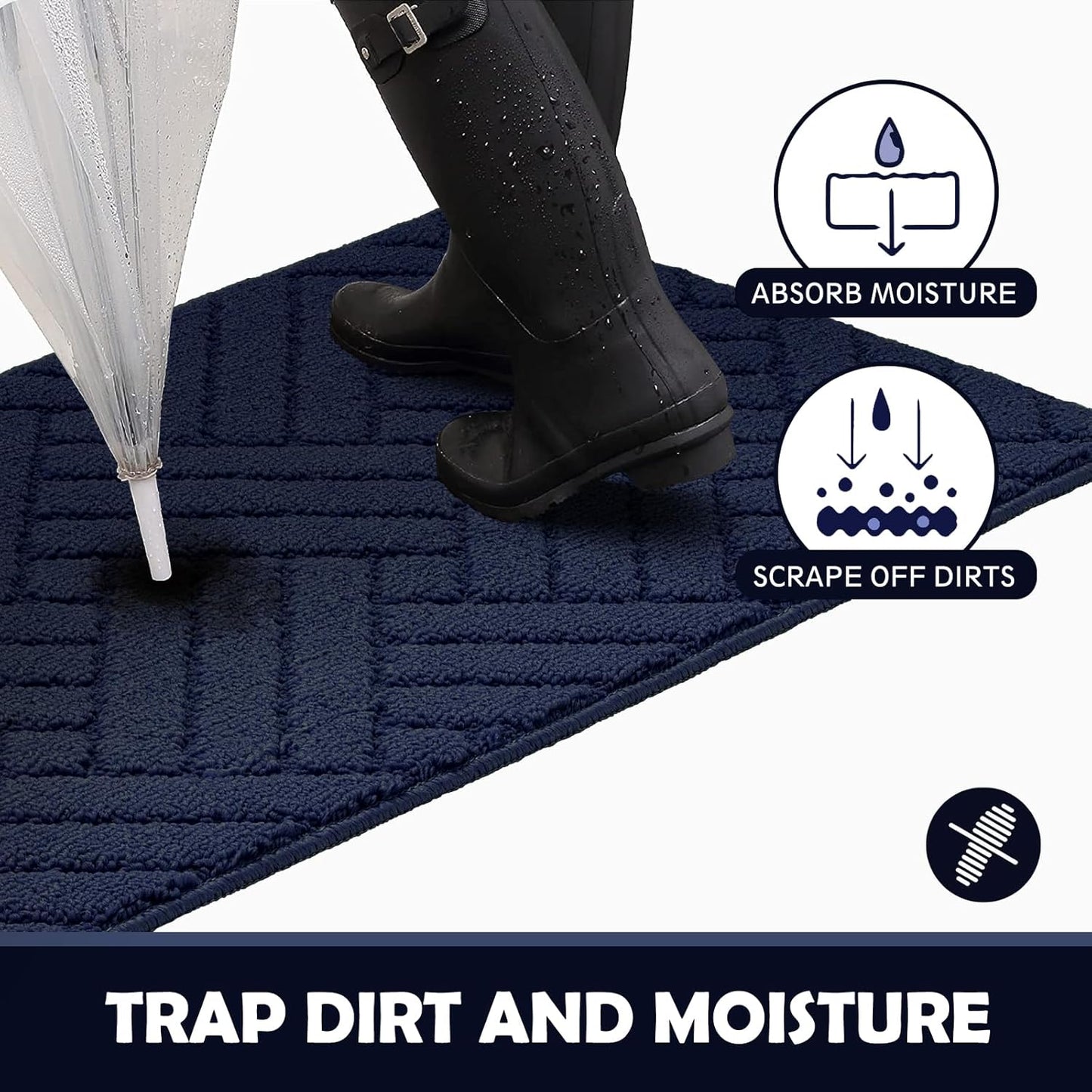 Door Mat Indoor Doormat, Entryway Rug Door Mats Non-Slip Rubber Backing, Low-Profile Entrance Rugs, Absorbent Resist Dirt Doormats Floor Door mat for Entryway,Blue 24"x36"