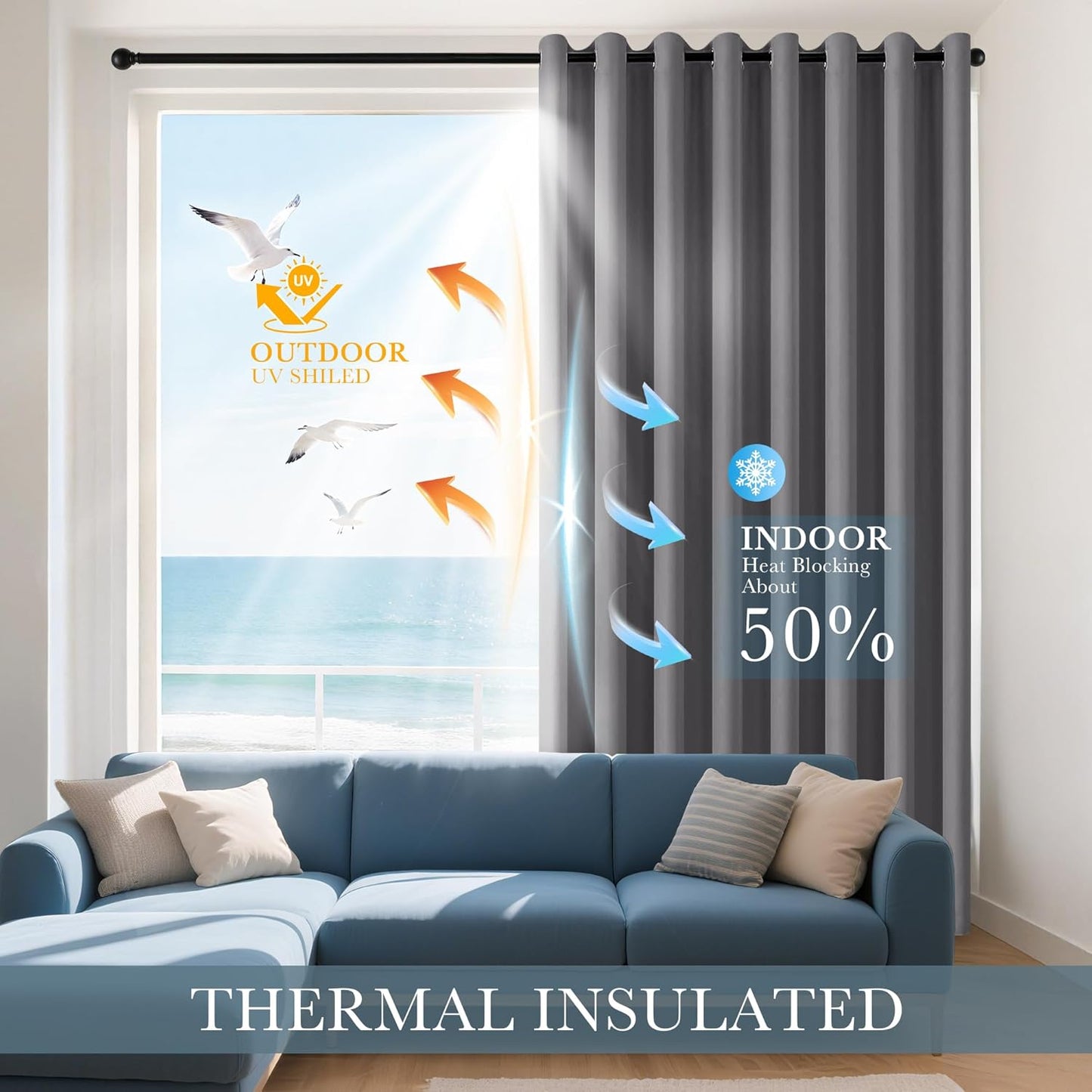 PONY DANCE Kitchen Curtains 45 inch Length - Thermal Insulated Noise Reducing Energy Efficiency Small Window Decor for Bedroom Bathroom, 29 inches Wide x 45 inches Long, Gray, 1 Pair