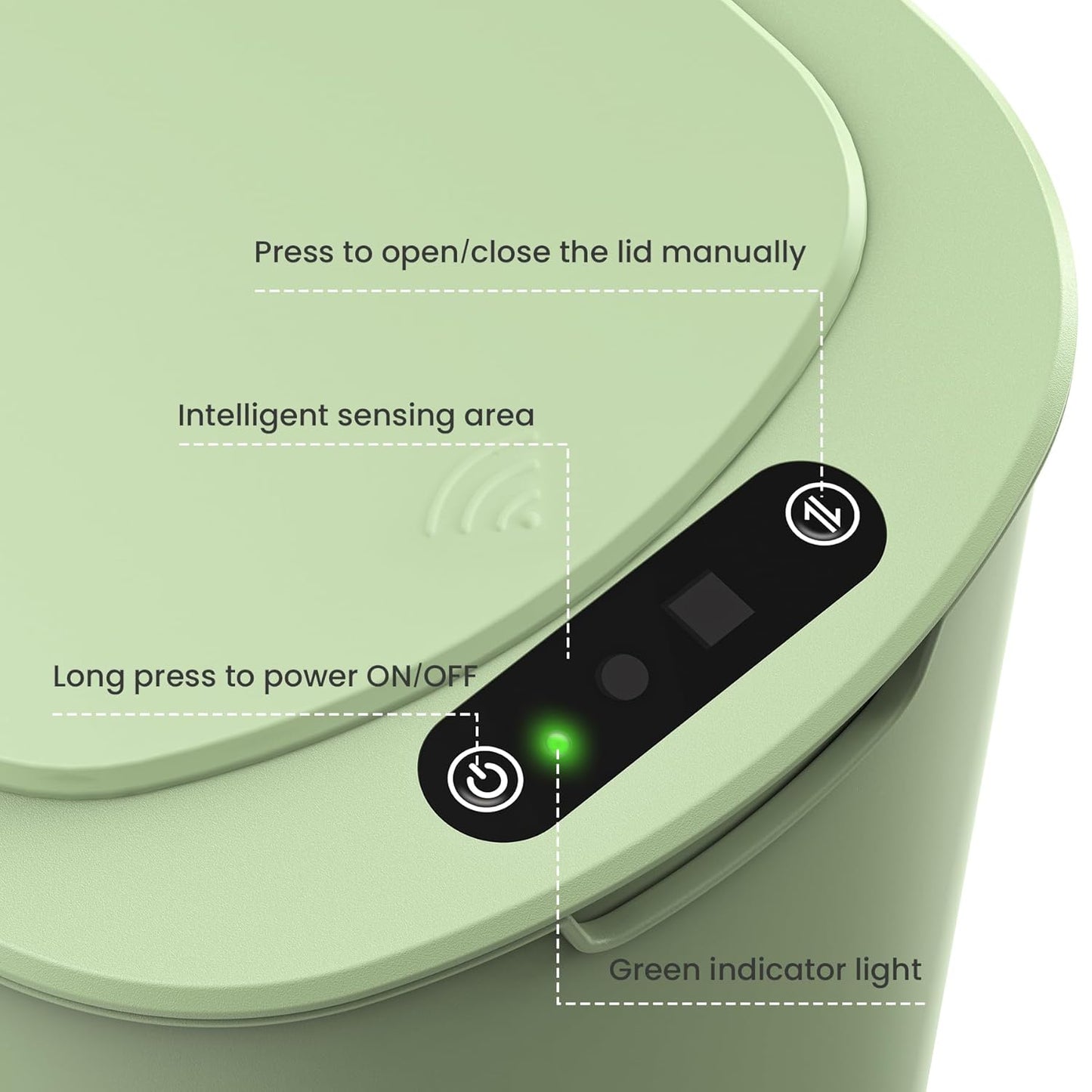 Cesun Motion Sensor Trash Can, 5 Gallon Automatic Bathroom Garbage Can with Lid, Touchless Smart Plastic Slim Wastebasket for Bathroom, Office, rv, Bedroom, Living Room, Green