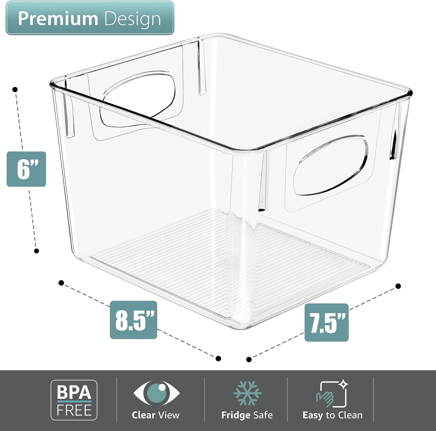 Sorbus 8 Pack Medium Clear Plastic Storage Bins, Clear Organizer Bins with Handle for Kitchen, Pantry, Cabinet, Refrigerator, Craft, Toys, Clothes, Closet, Under Sink, Bathroom Organizers and Storage