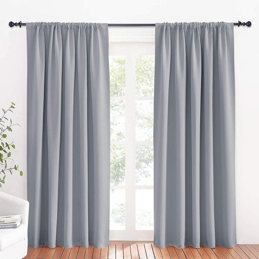 RYB HOME Large Curtains for Living Room 84 inches Length, Blackout Privacy Room Divider Curtains for Doorway Closet Basement Patio Door Bay Window, W 70 x L 84, Light Grey, 2 Panels