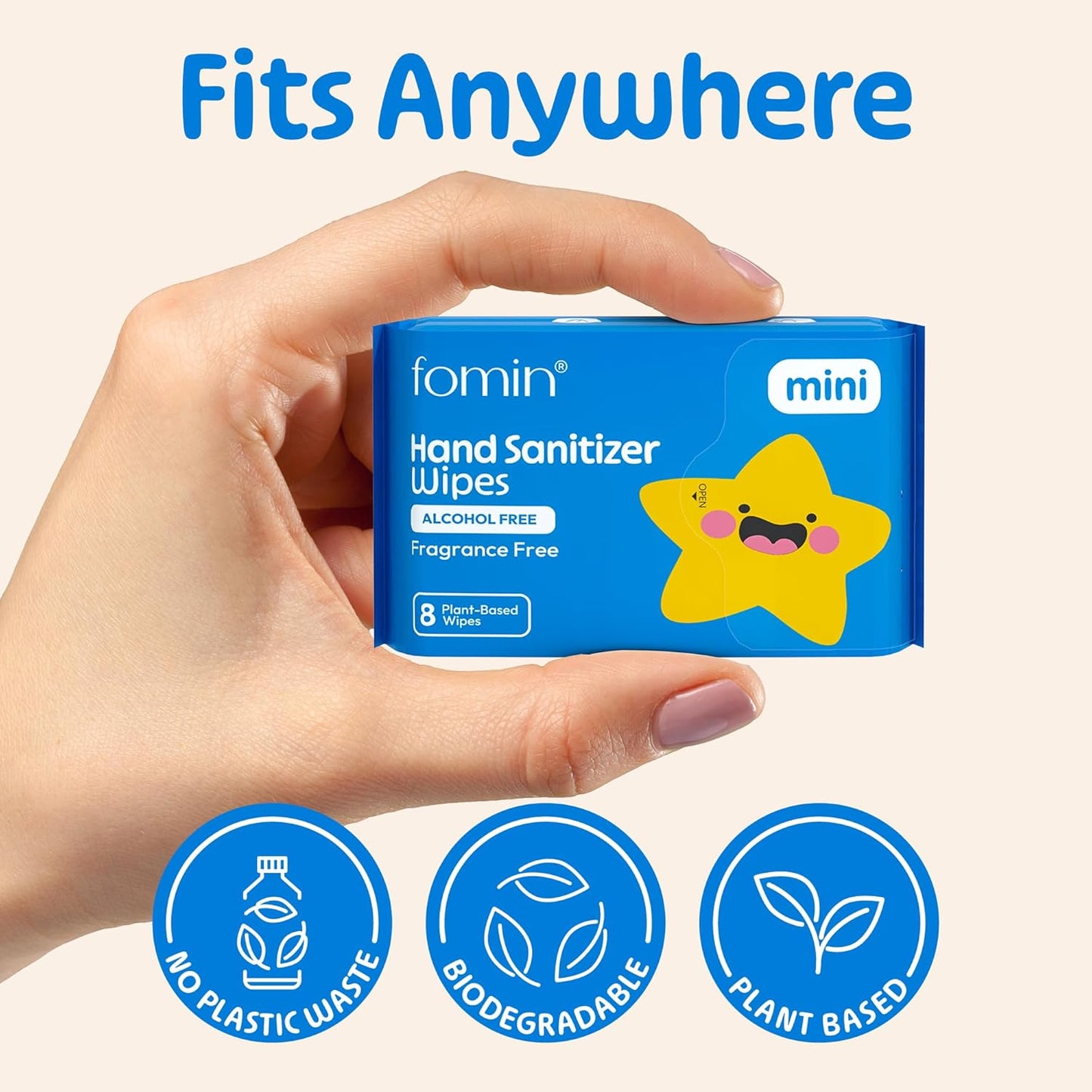 Fomin Mini Hand Sanitizer Wipes 16 Pack (8 Count) - Fragrance Free Mini Wet Wipe - pH Balanced, Biodegradable, Antibacterial On The Go Hand Sanitizing Wipes - Hypoallergenic, Plant-Based Travel Wipe