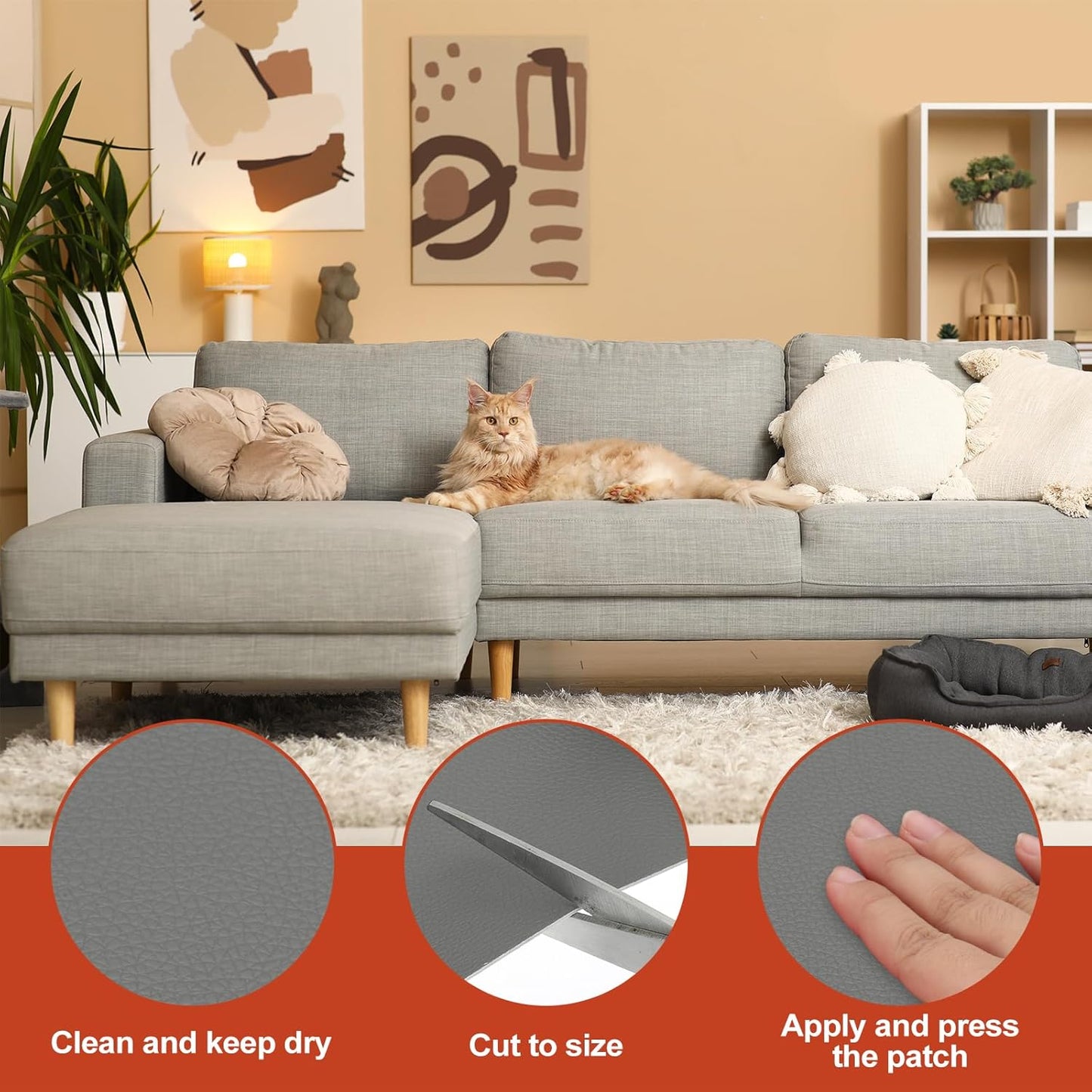 PATIKIL Leather Patches Tape for Furniture, 6.3 x 61 Inch Self Adhesive Vinyl Leather Repair Kit Cover Sheet for Couch, Sofa, Car Seats, Office Chair, Deep Gray