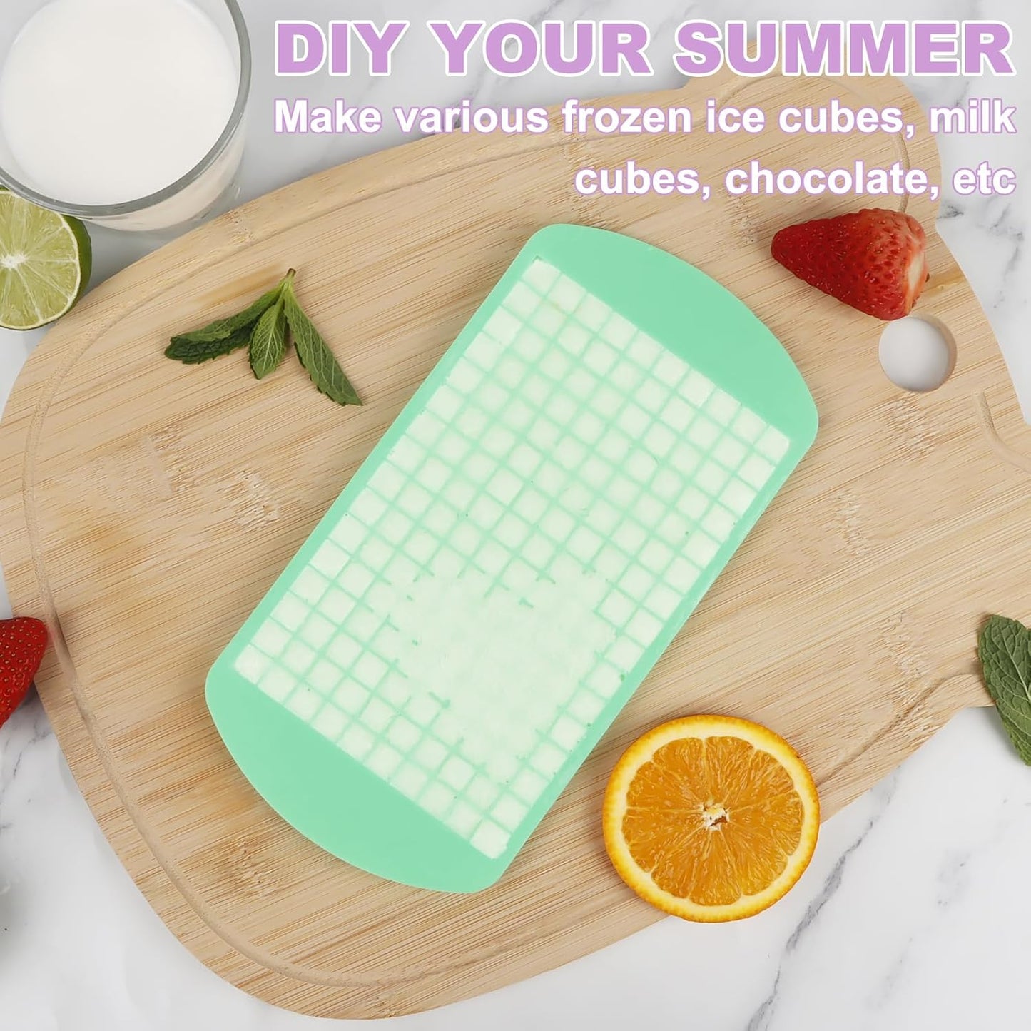 Silicone Mini Ice Cube Trays 2 Pack, 160 Crushed Ice Cube Molds, Easy Release Small Ice Cube Trays with BPA free & Quick freezing, Reusable, for Baby Food, Chilling Whiskey Cocktail (Purple+Green)