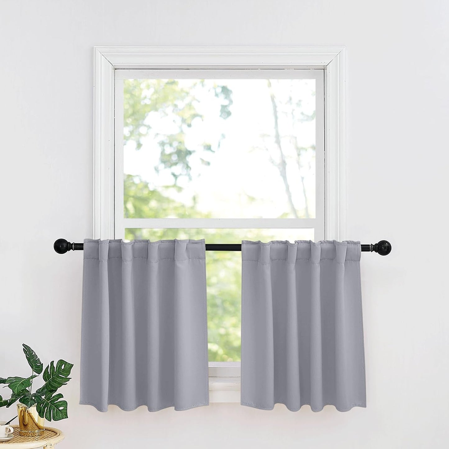 RYB HOME Small Window Curtains - Blackout Insualting Privacy Curtains for Kids Bedroom Kitchen Bathroom Basement Cafe Cabinet Tiers Drapes, 34 Width x 30 Length, 2 Panels, Silver Grey