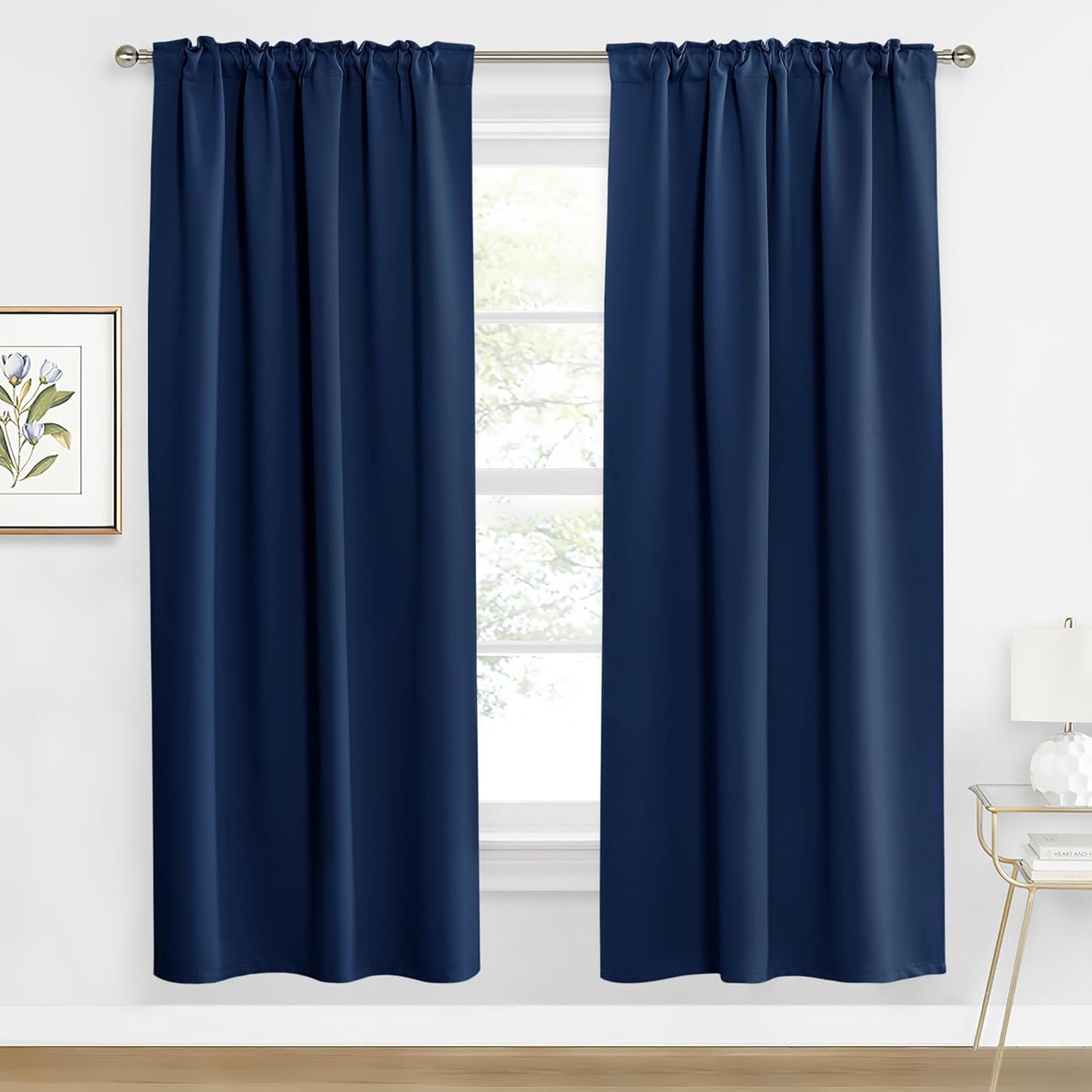 RYB HOME Blackout Curtains for Living Room, Back Tab & Rod Pocket Top Insulating Window Decor for Bedroom Dining Sliding Glass Door Home Office, W 62 x L 84, Navy, 2 Panels