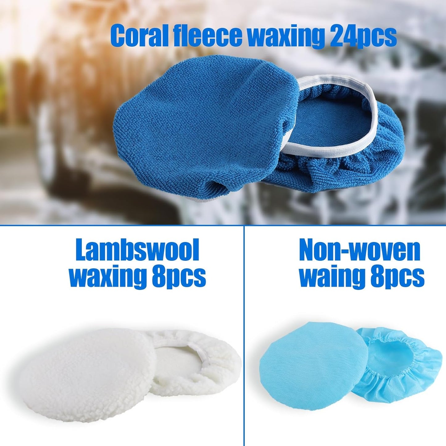40 Pieces Polishing Bonnet Pads,Car Polisher Pad Bonnet 5-6 Inch, Car Buffer Bonnets Microfiber Bonnet Waxers Bonnet Set,Mix Pack 24 Microfiber 8 Non Woven 8 Woolen for Car Polisher