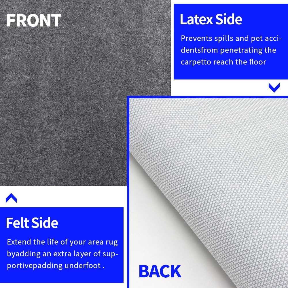 100% Waterproof Non-Slip 1/4” Extra Thick 4x6 ft Rug Pad for Large Area Rugs Durable Felt Floor Protection pad for All Floors, Suitable for Cutting. Rug Pads Keep Rugs in Place and Provide Cushioning