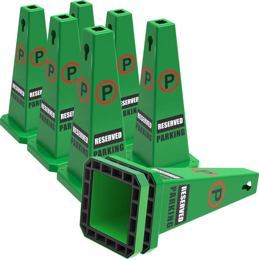 Plastic Traffic Cones, 4-Sided Message Cones, Road Safety Parking Cones, Standing Traffic Warning Signs for Cleaning Area, Garage, No Entry (8, Reserved Parking, Large)