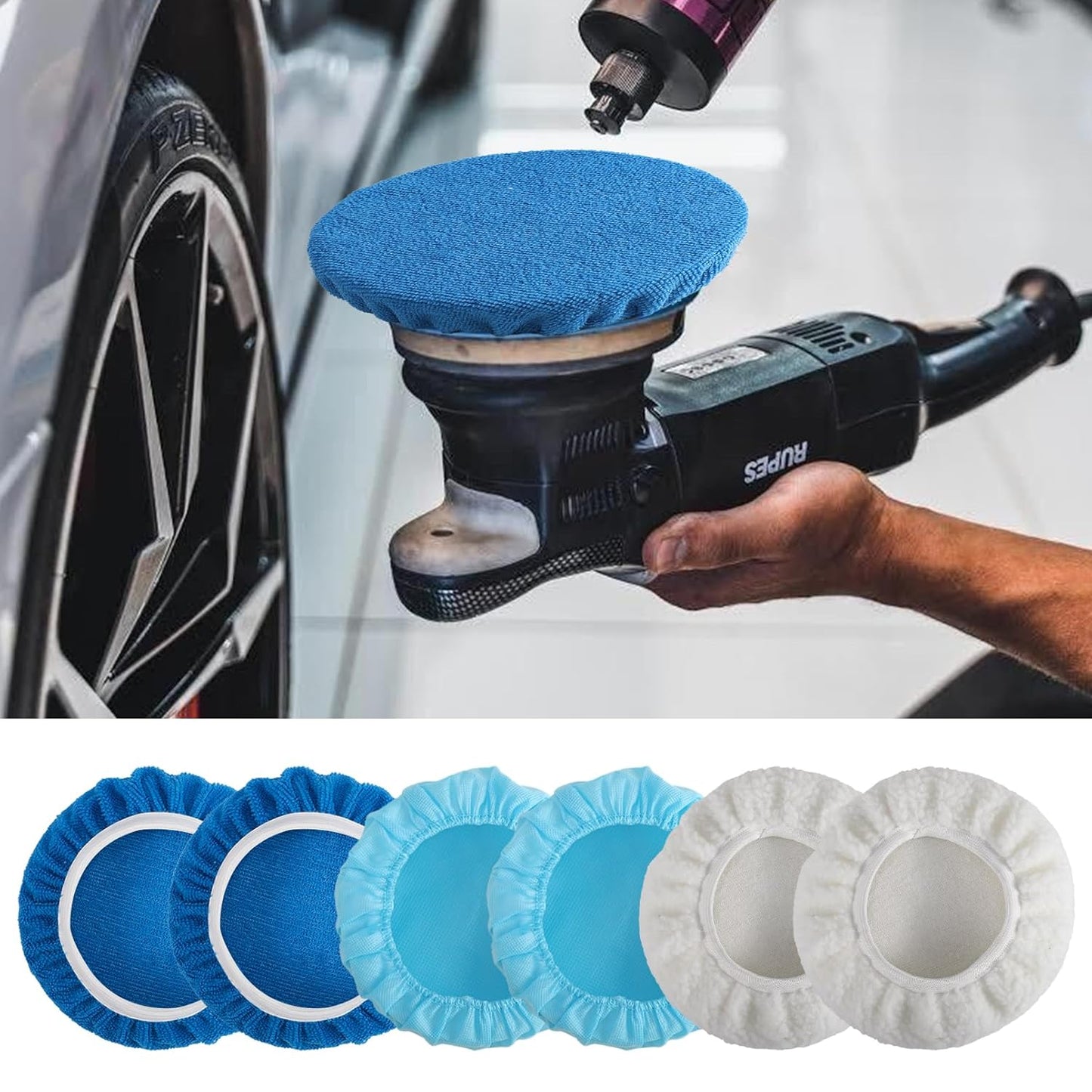 40 Pieces Polishing Bonnet Pads,Car Polisher Pad Bonnet 5-6 Inch, Car Buffer Bonnets Microfiber Bonnet Waxers Bonnet Set,Mix Pack 24 Microfiber 8 Non Woven 8 Woolen for Car Polisher
