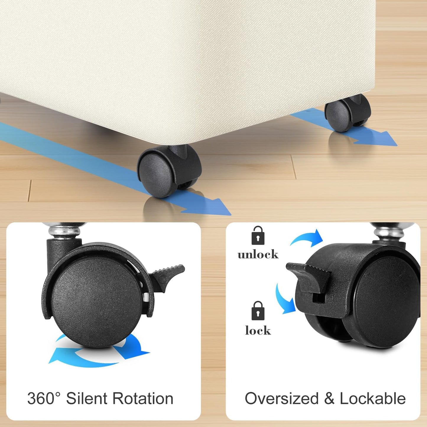 Laundry Hamper with Wheels,29 Gal (110L) Laundry Basket with lid Rolling Clothes Hamper Foldable Dirty Clothes Basket on wheels with Bamboo Frame and Bag for Bedroom, Dorm, Laundry Room-White