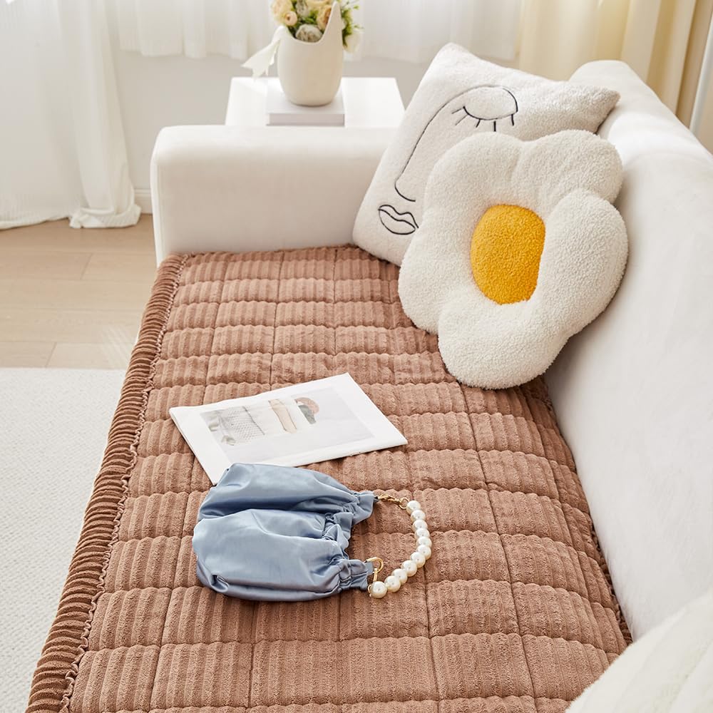 Couch Cover for Dogs Washable, Fuzzy Pet Couch Covers for 2 Cushion Sofa Pet Friendly, Non Slip Sofa Cover (Dark Brown, 23.6" x 47"/60 x 120cm)