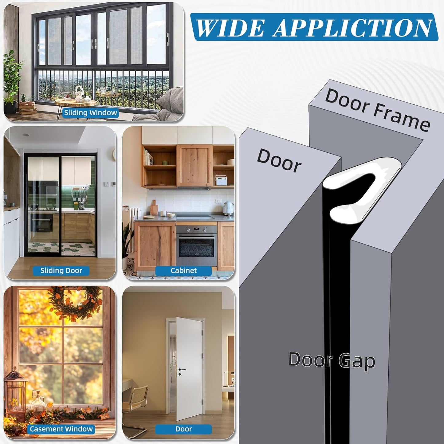 V-Shaped Weather Stripping Door Seal, 52.5FT Draft Stopper for Doors/Windows, Gaps, Dustproof, Soundproof & Thermal Insulating, Noise-Reducing, Light-Blocking Door Gap Filler