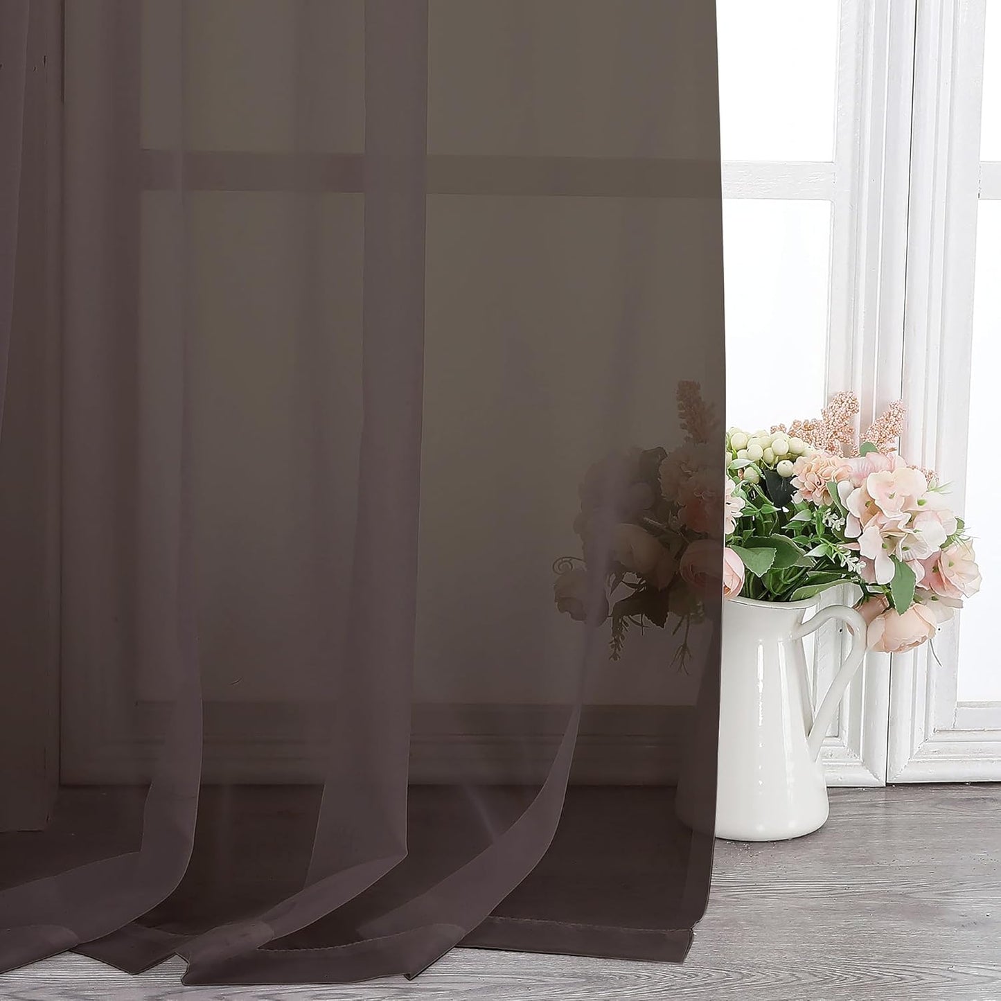 Chyhomenyc Sheer Chocolate Brown Curtains 90 inches Long 2 Panels, Light Filtering Soft Airy Solid Elegant Voile Window Treatment Drapes for Bedroom Living Room Wedding Party Decor, 42 Wx90 L Inches