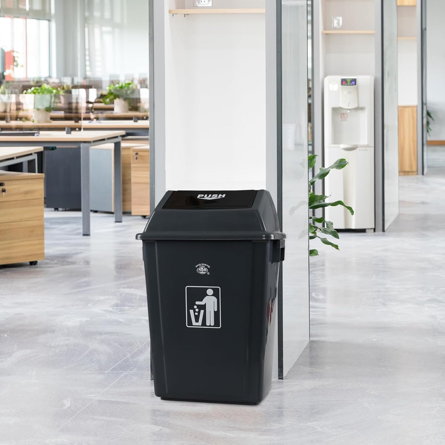 13 Gallon Swing Top Garbage Can, Plastic Waste Bin with Lid, Kitchen Trash Can, 4 Pack, Gray