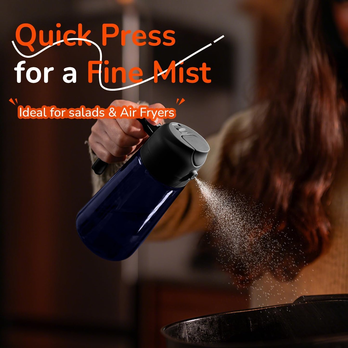 TrendPlain 16oz/470ml Blue Glass Olive Oil Sprayer for Cooking - 2 in 1 Olive Oil Dispenser for Kitchen Gadgets, Air Fryer, Salad, and BBQ - Black & White