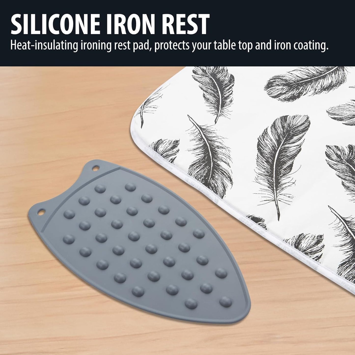 Seiritex Ironing Mat, Portable Ironing Pad 39.4 x 18.9 inch Table Top Iron Board 5 in 1 Travel Iron Blanket for Washer, Dryer, Counter top, Black Feather