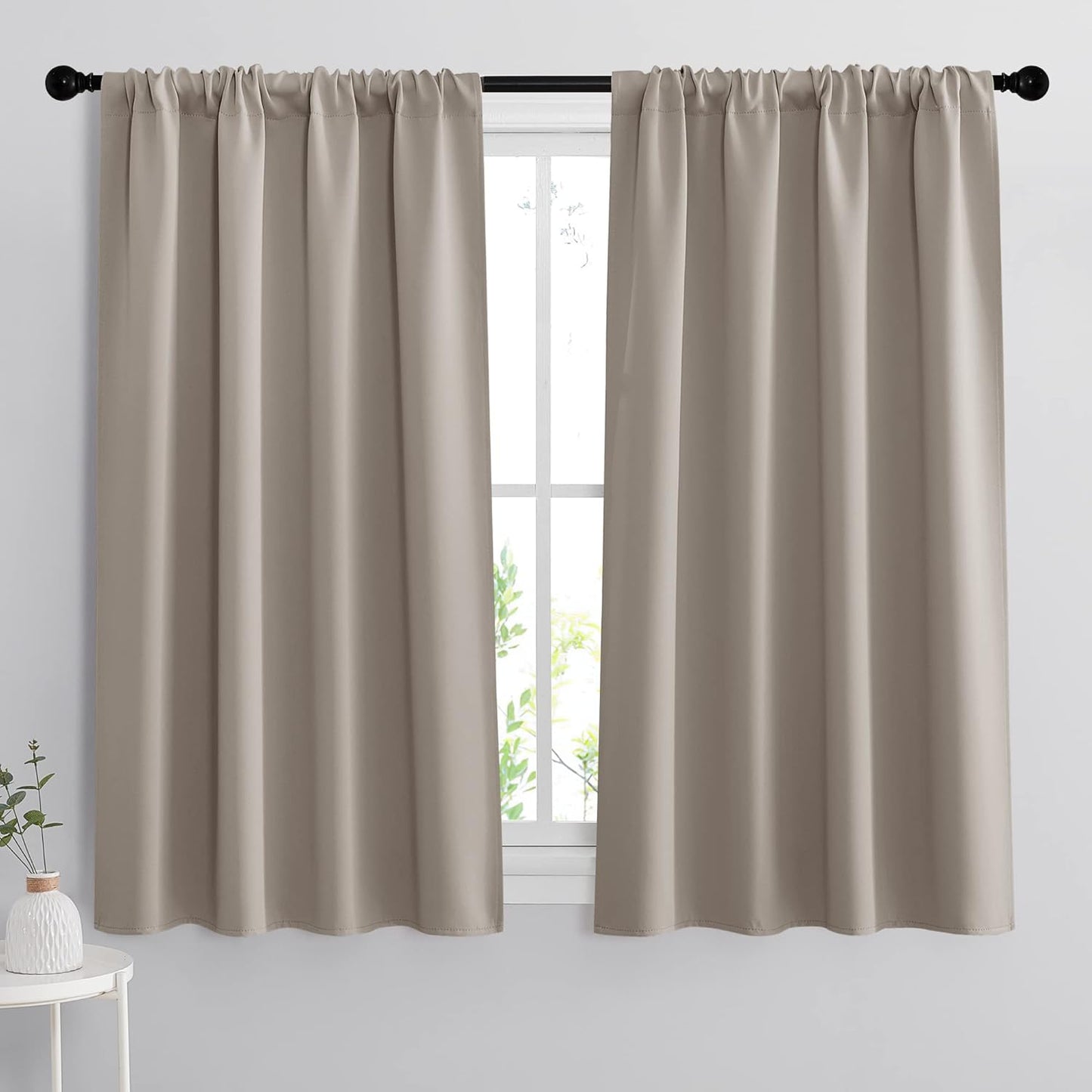 RYB HOME Short Curtains 45 inches, Durable Room Darkening Small Window Treatment Energy Smart Privacy Draperies for Basement Bathroom Bedroom, Sand, Width 42 inch x Length 45 inch, 2 Panels Set