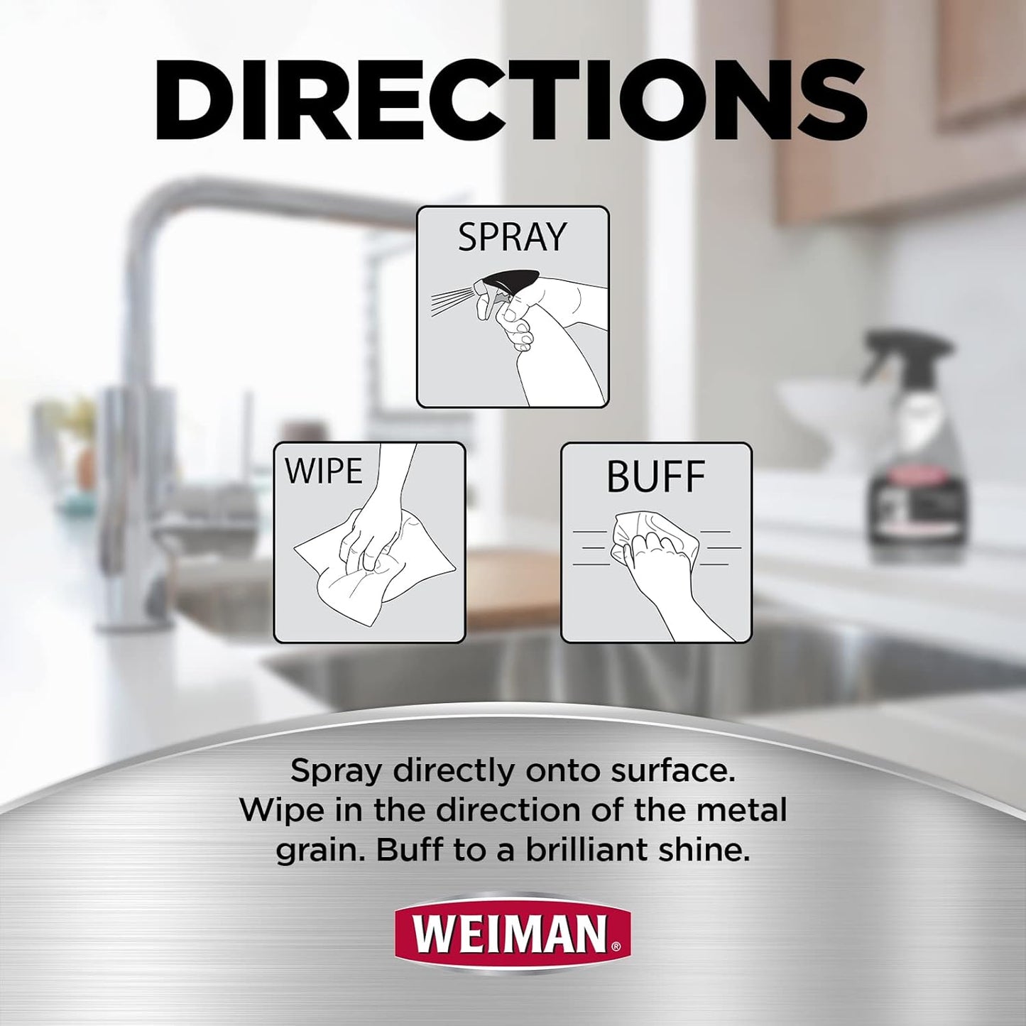 Weiman Stainless Steel Cleaner and Polish - Protects Appliances from Fingerprints, Leaves a Streak-Free Shine for Refrigerator, Dishwasher, Oven, Grill, 2 Pack With Microfiber Cloth