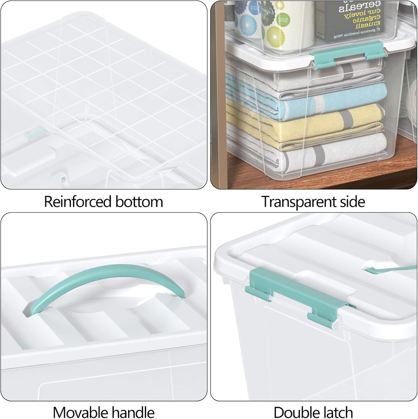 Zopnny 14 Quart Plastic Lidded Storage Bin with Handle, Clear Latching Box with White Lid, 6 Packs