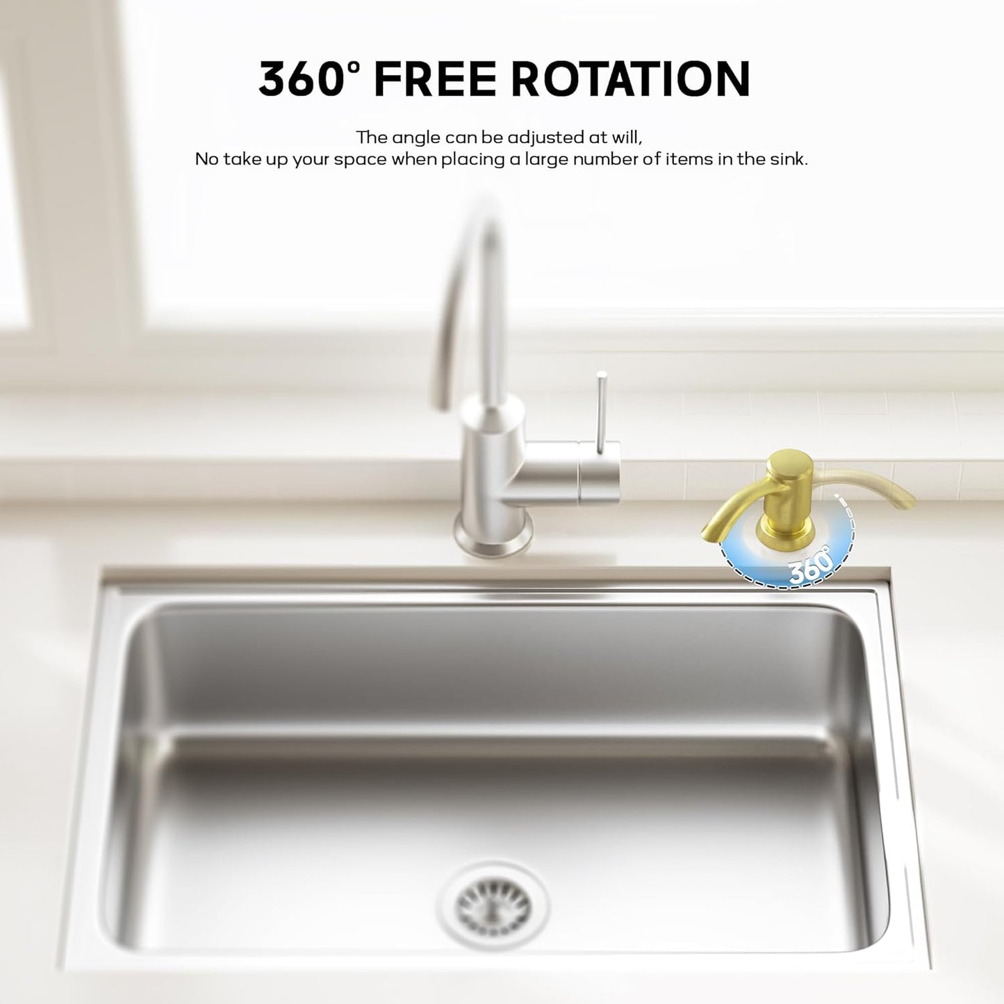 SAMODRA Built in Kitchen Sink Soap Dispenser (Brushed Gold) with 12 oz Large PET Lotion Bottle, Refill from Top