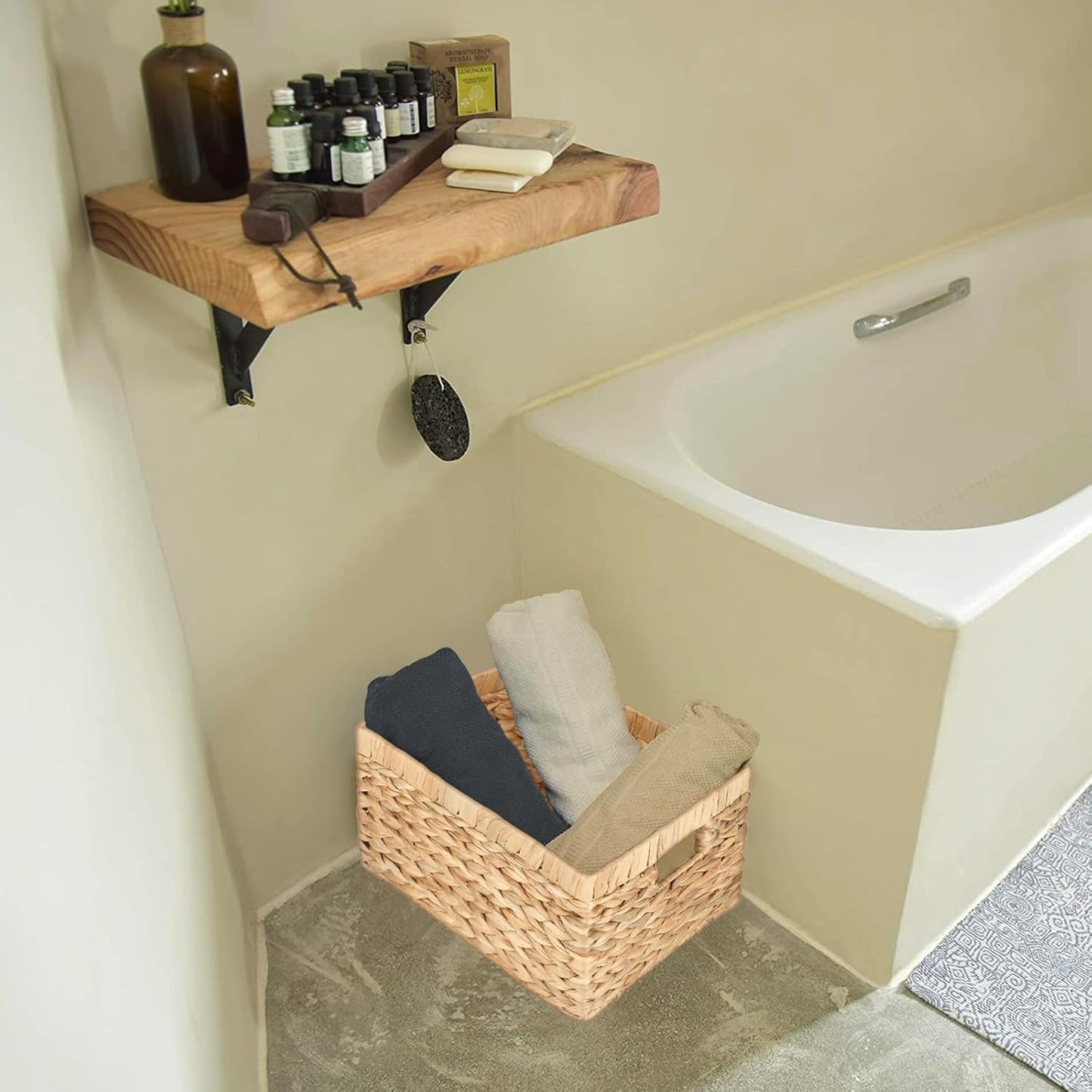 Water Hyacinth Wicker Baskets for Organizing, Rectangular Wicker Baskets with Built-in Handles,3-Pack