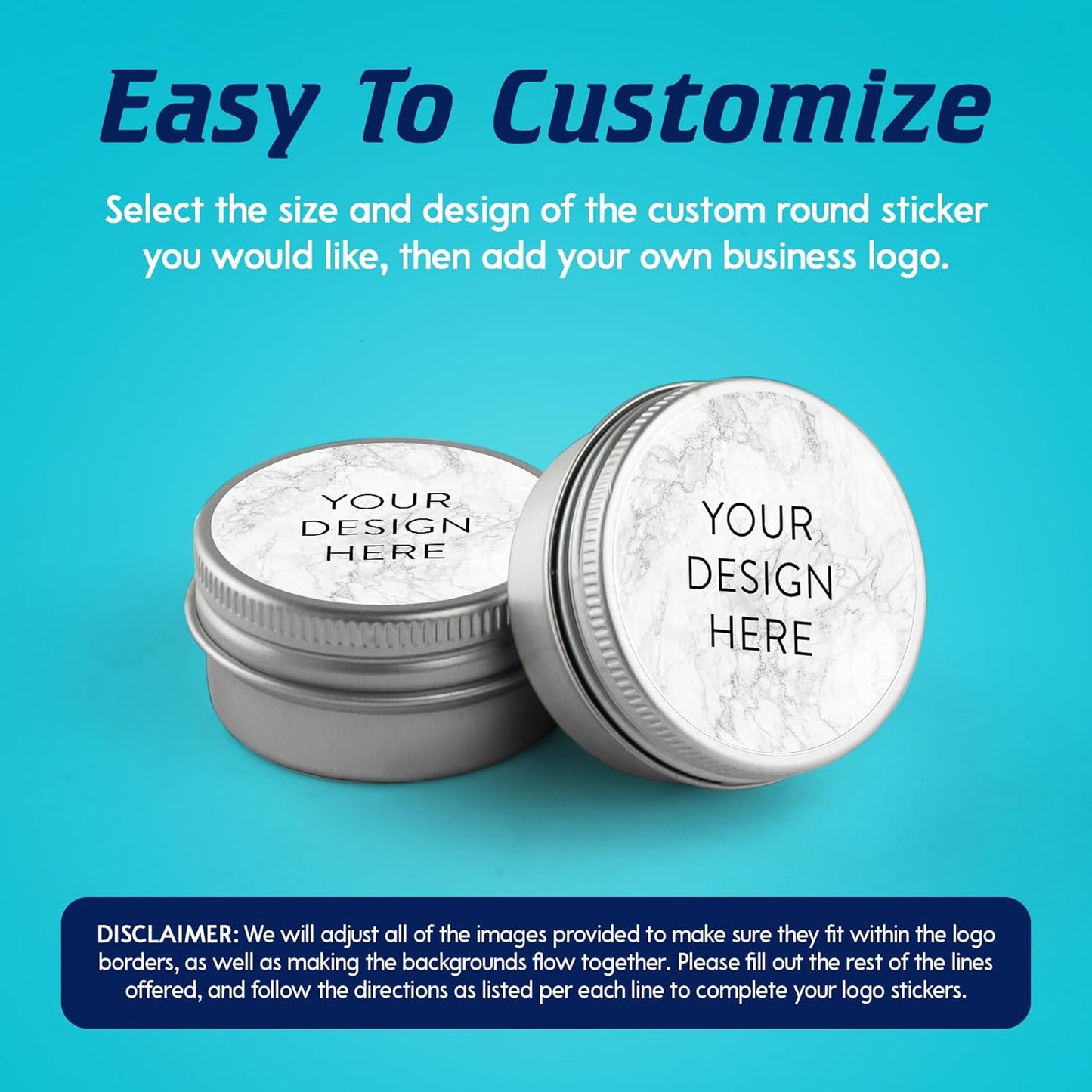 100 Custom Vinyl Stickers - Upload Your own Image, Text, Design, Logo - Personalized Logo Labels for Handmade, Packaging, Bottle, Jars, Candle, Brand Stickers (Silver Marble, 2x2)