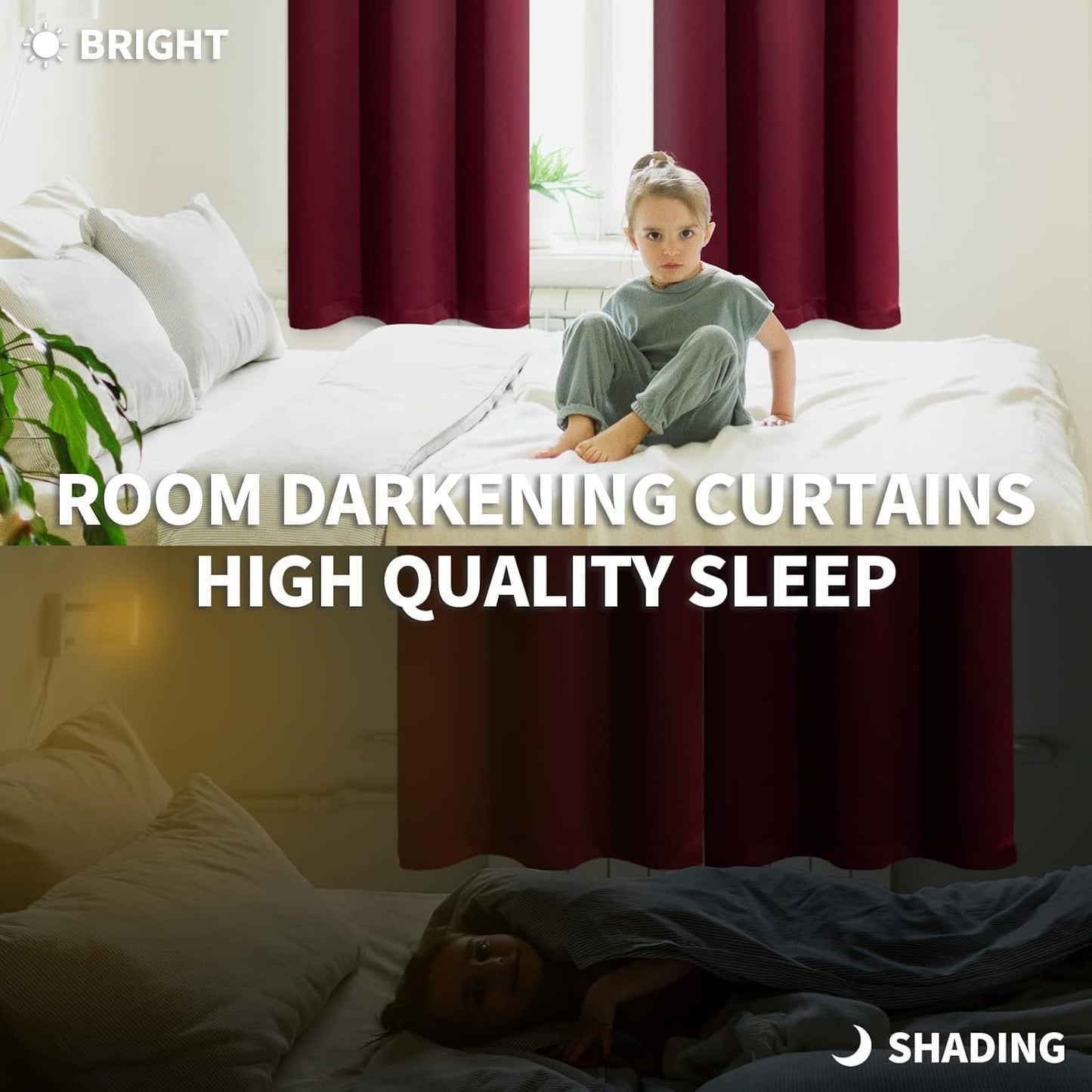 BGment Burgundy Blackout Curtains 54 Inch Long for Bedroom - Rod Pocket Thermal Insulated Room Darkening Window Drapes for Basement Kitchen Bathroom Cafe, 42 x 54 Inch, 2 Panels