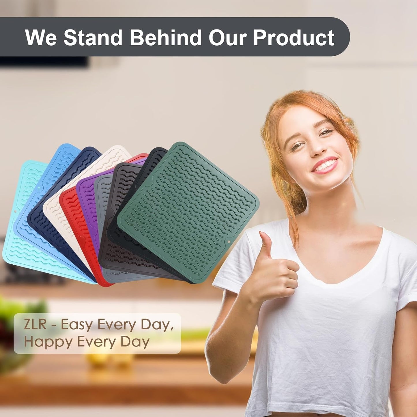 ZLR 2 Pcs Silicone Dish Drying Mats for Kitchen Counter, Eco-Friendly Fast Dry Dish Mat, Easy Clean Multi Usage Drying Matt, Heat Resistant Trivet, 12" x 12" Middle, Black