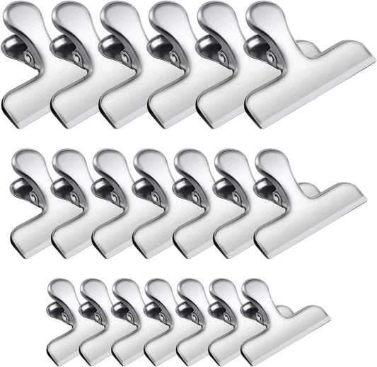 FINDMAG Chip Clips, 20 Pack Stainless Steel Chip Clips, Chip Clips Bag Clips Food Clips, Bag Clips for Food, Clips for Food Packages, Chip Bag Clips - Air Tight Seal, Heavy Duty Snack Clips,Silver