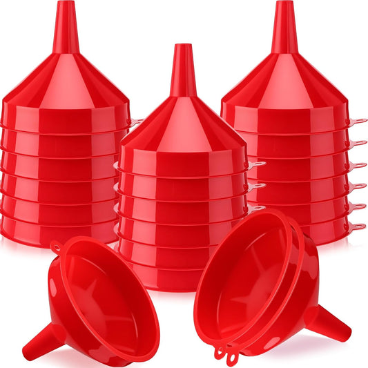 Honeydak 18 Pieces Multi-Purpose Plastic Funnels 4.7 Inch Wide Mouth Funnels for Filling Bottles, Jars, Containers Lab Use Oil Funnel for Gas, Car Oil, Lubricants and Fluids(Red)