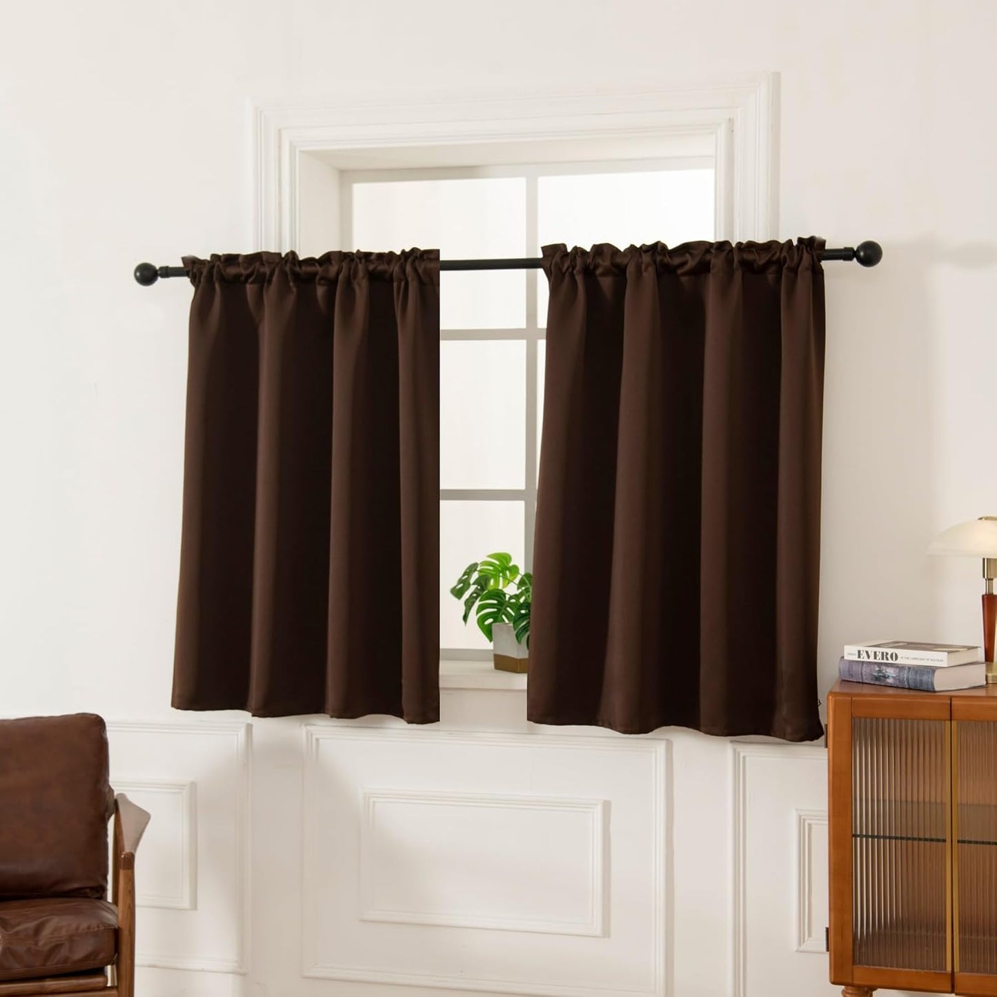 Pickluc Blackout Curtains 45 Inches Long 2 Panels, Room Darkening Tiers with Rod Pocket, Short Black Out Curtain for Small Window, 42" Wide and 45" Length, Set of Two, Chocolate Brown.