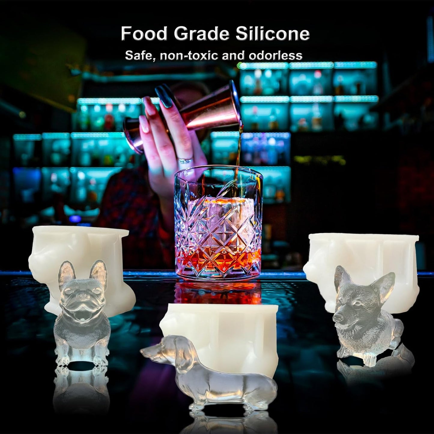 3D Dachshund Ice Cube Tray Molds Silicone for Whiskey, Cocktail, Drink; Fun Animal Shape, Dachshund Weiner Dog Christmas Gifts for Dachshund Dog Puppy Lover, Women, Kids; 2 Pack
