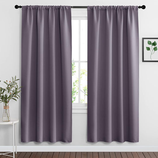 RYB HOME Living Room Curtains Blackout - Light Block Energy Efficiency Small Window Treatment Drapes for Kitchen Dining Baby Nursery Farmhouse Decor, W 42 x L 72 inch, Greyish Purple, 2 Panels