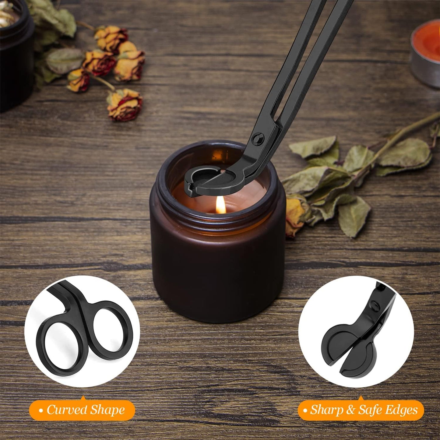 Lsnisni 5Pcs Candle Accessory Set With Rechargeable Electric Lighter, Storage Tray, Wick Trimmer, Snuffer, Dipper - Stainless Steel Care Kit With Gift Package for Candle Lovers - Black